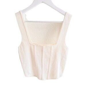 Open Edit Ivory White Crop Top Women’s Small 90s Square Neck Preppy